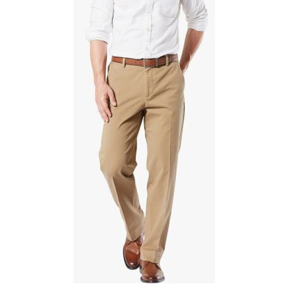 Dockers Stretch Dress Pants Straight Leg Flat Front Khaki Tan NWT Mens 35 x 32 - Picture 1 of 7